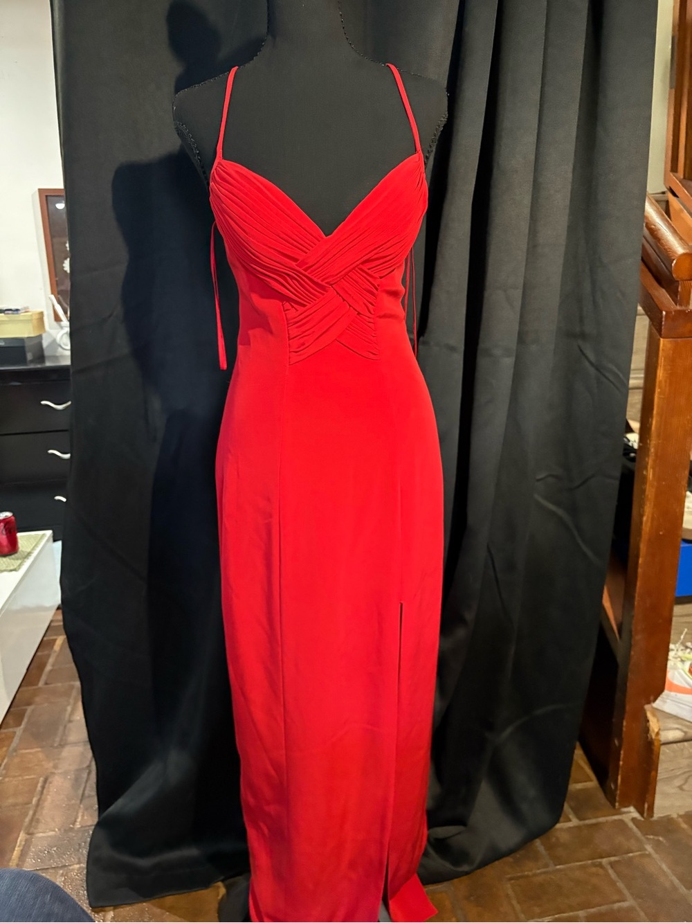 Vintage Niteline Della Roufogali Red Spaghetti-Strap Evening Dress